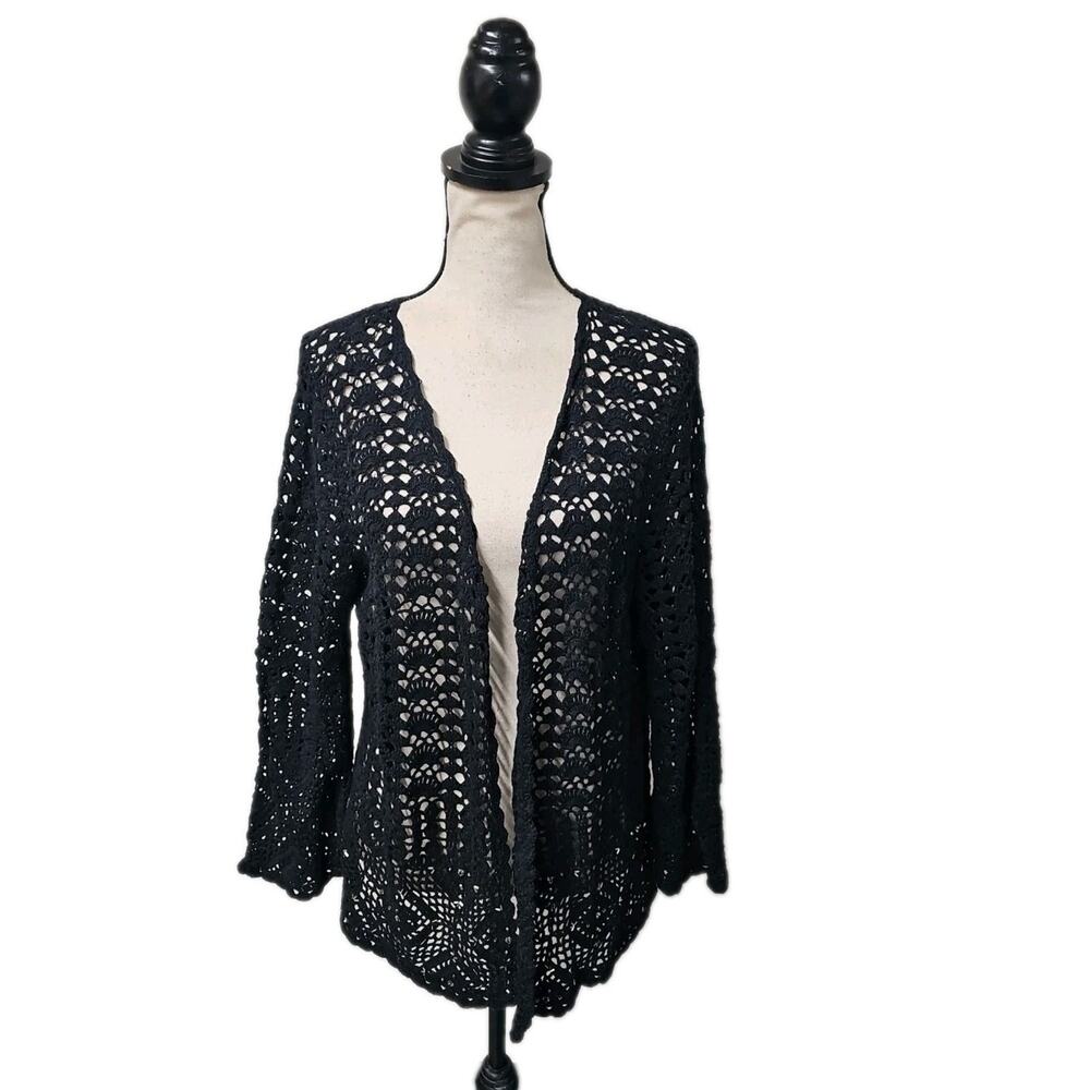 Napa Valley Y2K Black Open Knit Fairy Grunge Cardigan Size XL Beaded Whimsigoth